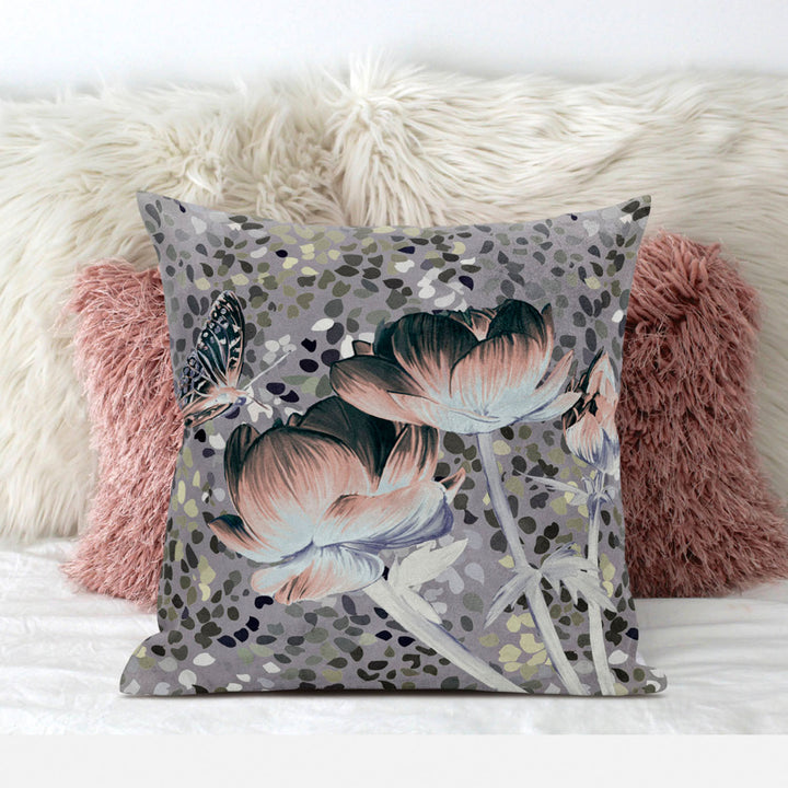 26" x 26" Pink Butterfly Blown Seam Floral Indoor Outdoor Throw Pillow