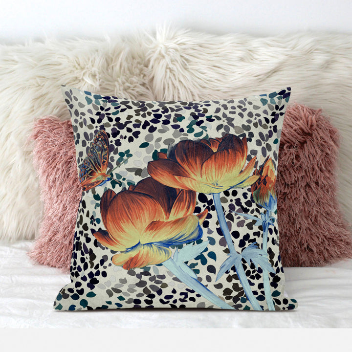 20" x 20" Orange Butterfly Blown Seam Floral Indoor Outdoor Throw Pillow