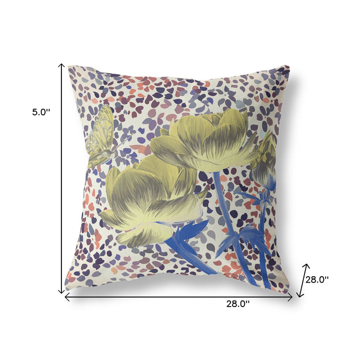 28" x 28" Yellow Butterfly Blown Seam Floral Indoor Outdoor Throw Pillow