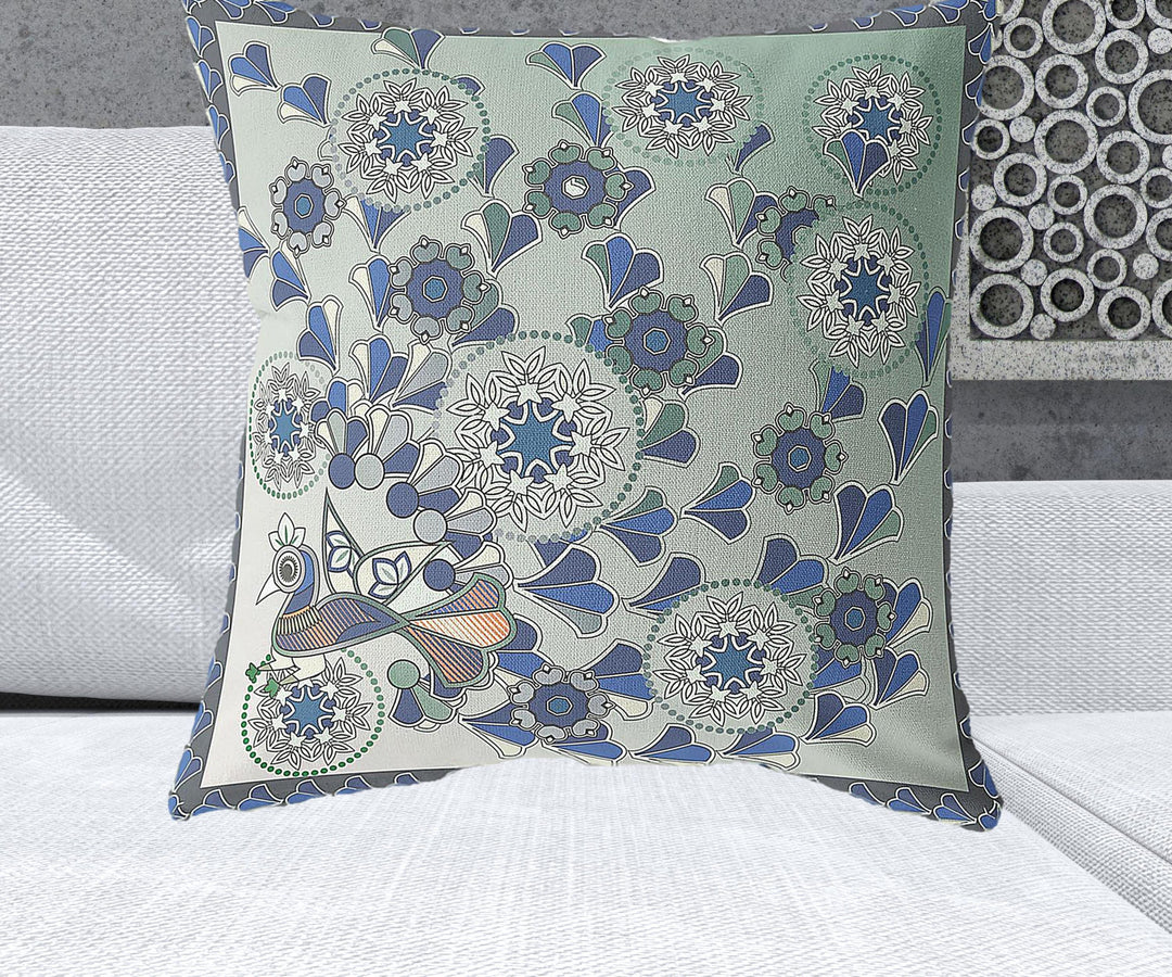 26" x 26" Brown Peacock Blown Seam Floral Indoor Outdoor Throw Pillow