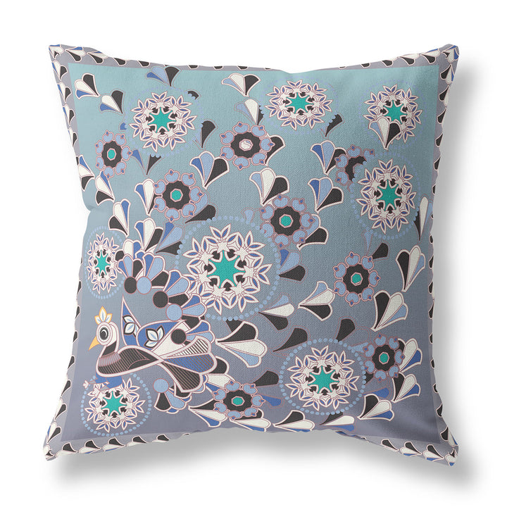 16" x 16" Purple Peacock Blown Seam Floral Indoor Outdoor Throw Pillow