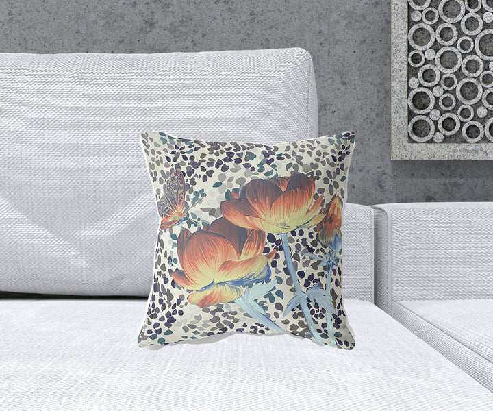 16" x 16" Orange Butterfly Blown Seam Floral Indoor Outdoor Throw Pillow