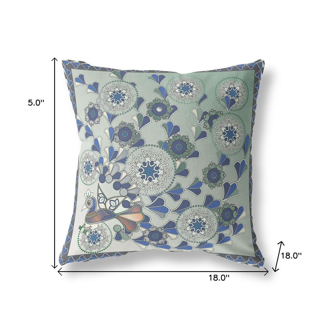 18" x 18" Brown Peacock Blown Seam Floral Indoor Outdoor Throw Pillow