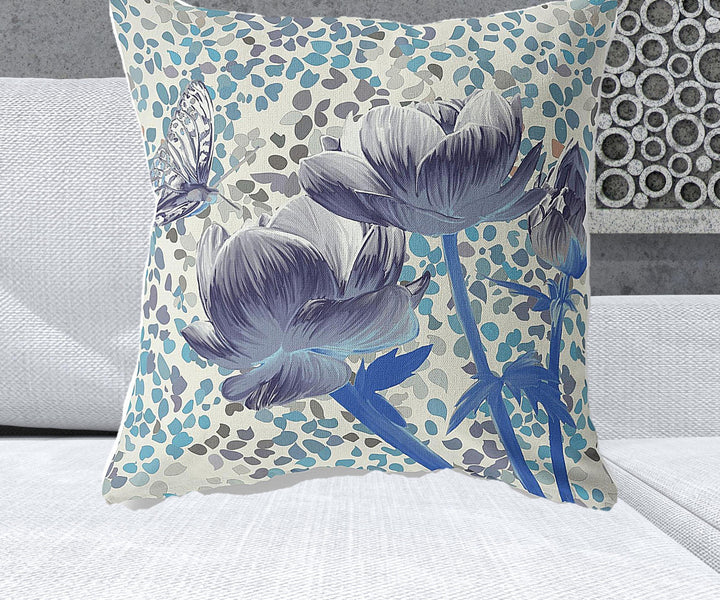 26" x 26" Gray Butterfly Blown Seam Floral Indoor Outdoor Throw Pillow