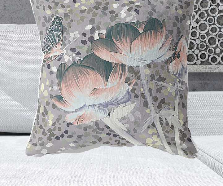 28" x 28" Pink Butterfly Blown Seam Floral Indoor Outdoor Throw Pillow