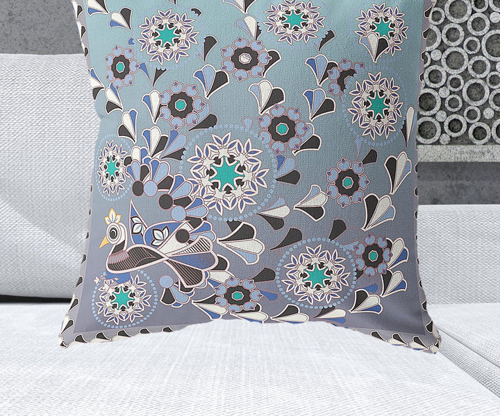 28" x 28" Purple Peacock Blown Seam Floral Indoor Outdoor Throw Pillow