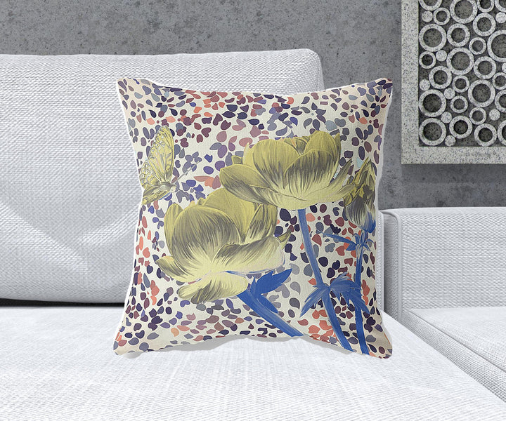 20" x 20" Yellow Butterfly Blown Seam Floral Indoor Outdoor Throw Pillow