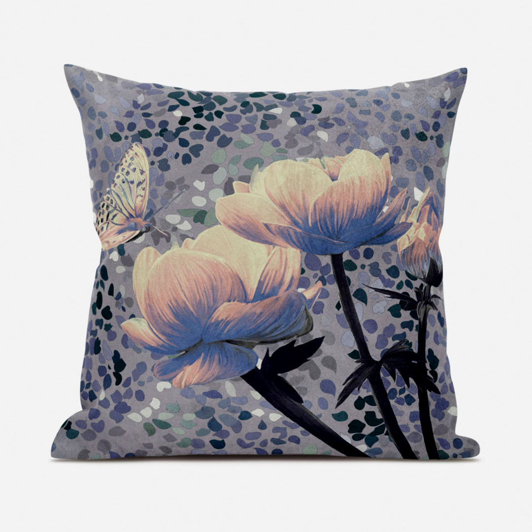 16" X 16" Black and Yellow Butterfly Blown Seam Floral Indoor Outdoor Throw Pillow