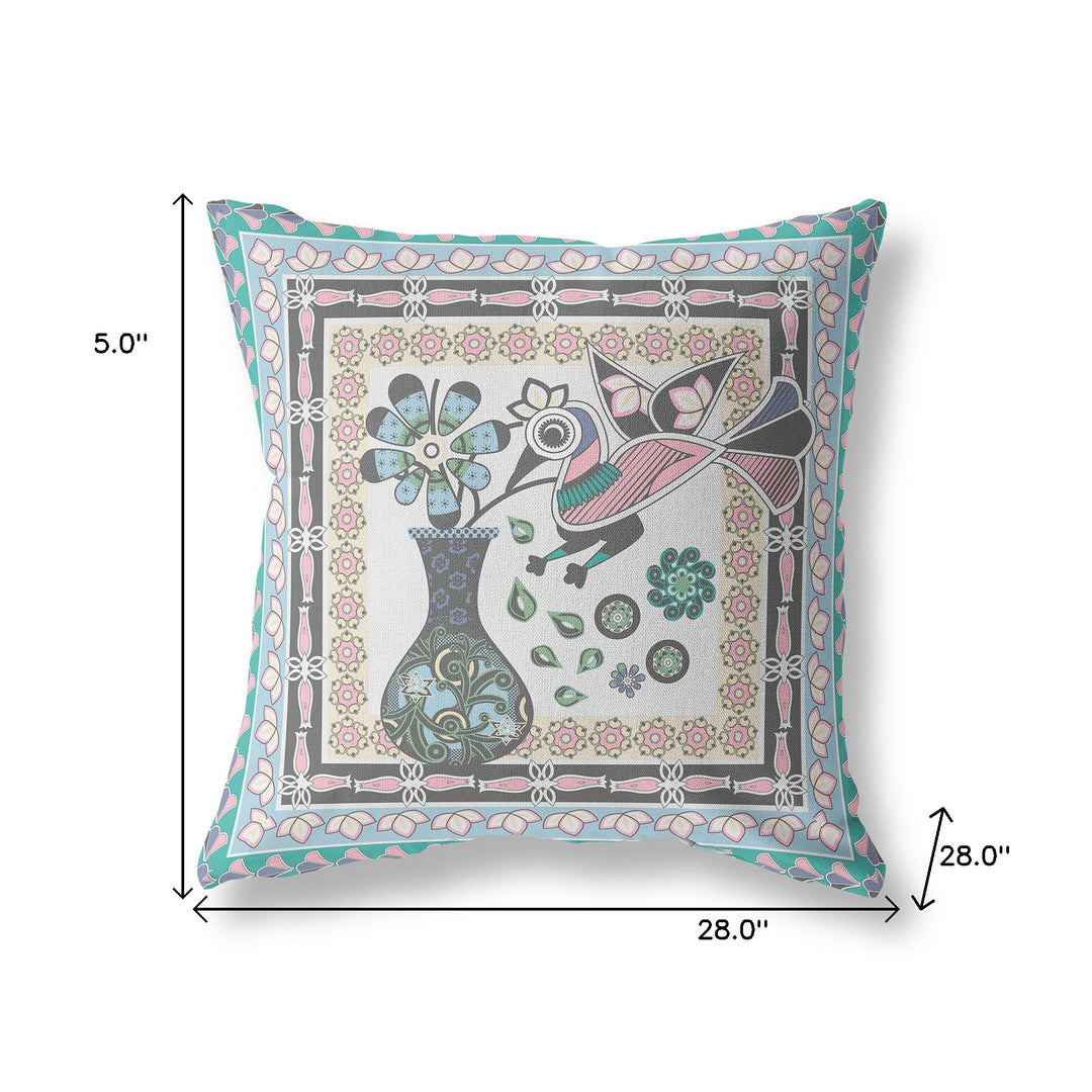 28" x 28" Gray Peacock Blown Seam Floral Indoor Outdoor Throw Pillow