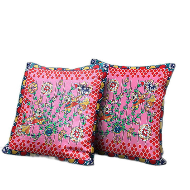 20" x 20" Pink Peacock Blown Seam Floral Indoor Outdoor Throw Pillow