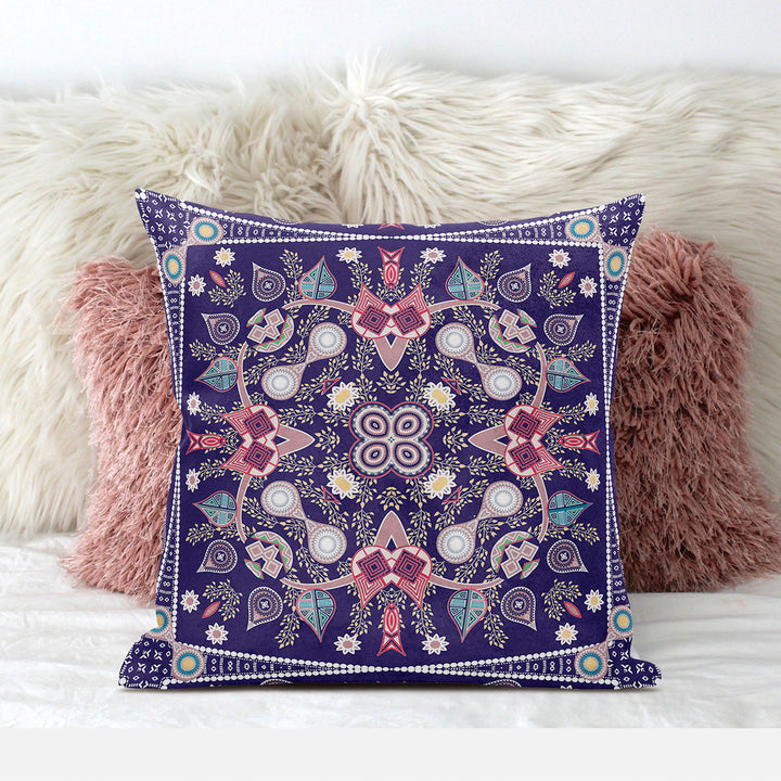 16" x 16" Purple Blown Seam Paisley Indoor Outdoor Throw Pillow