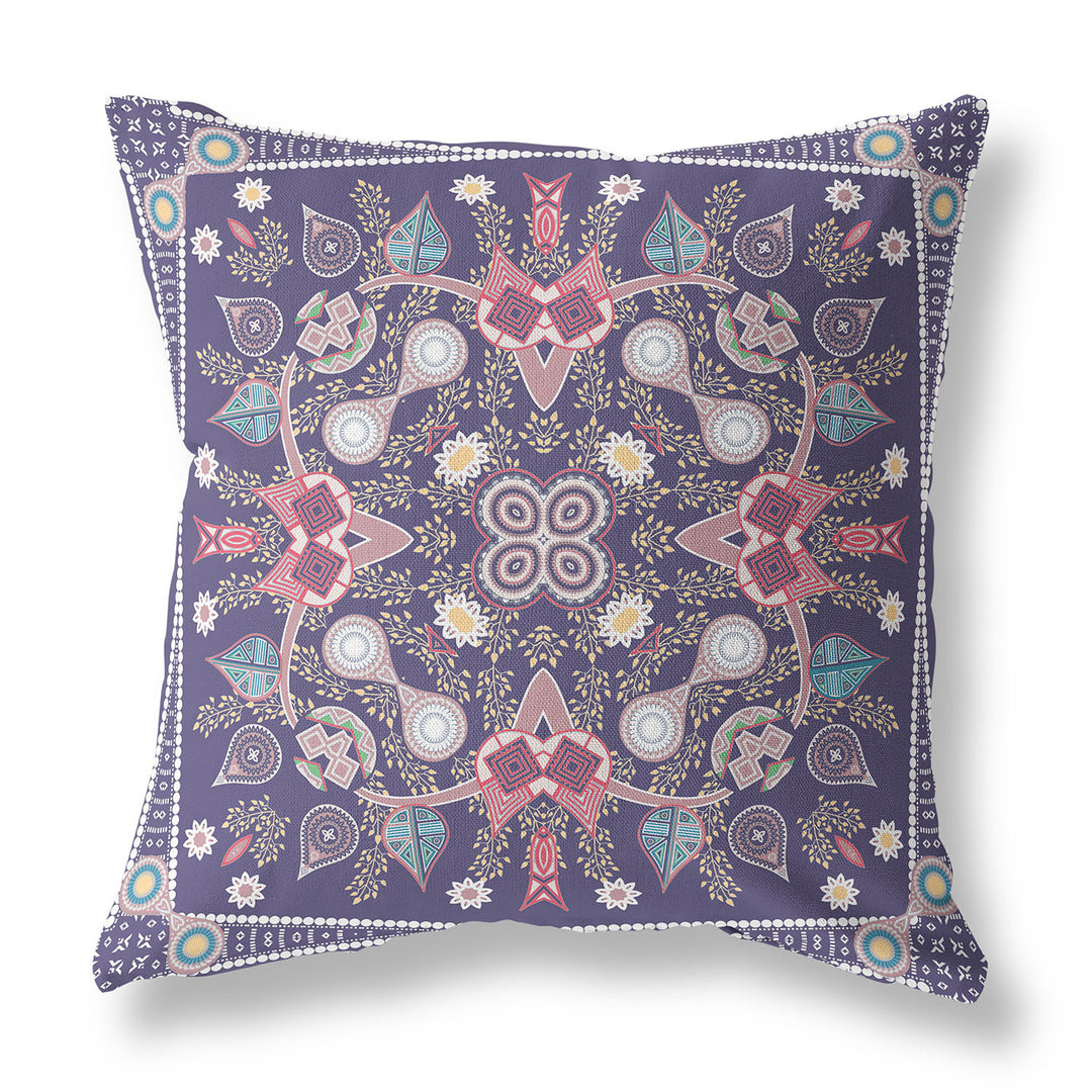 16" x 16" Purple Blown Seam Paisley Indoor Outdoor Throw Pillow