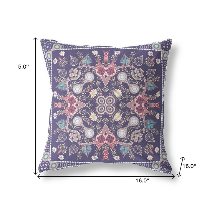 16" x 16" Purple Blown Seam Paisley Indoor Outdoor Throw Pillow