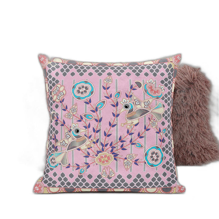 20" x 20" Pink Peacock Blown Seam Floral Indoor Outdoor Throw Pillow