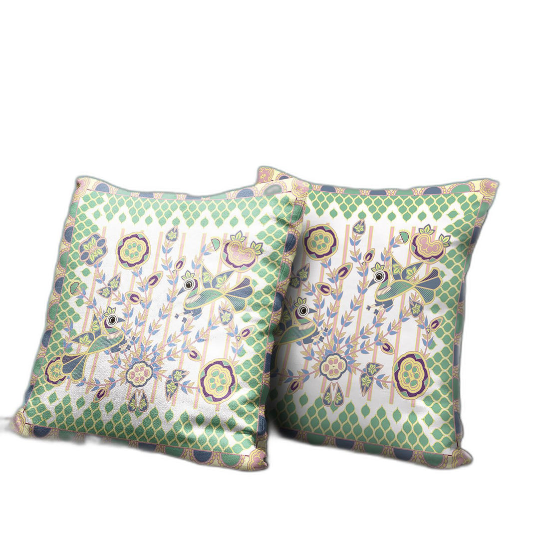 26" x 26" Yellow and White Peacock Blown Seam Floral Indoor Outdoor Throw Pillow