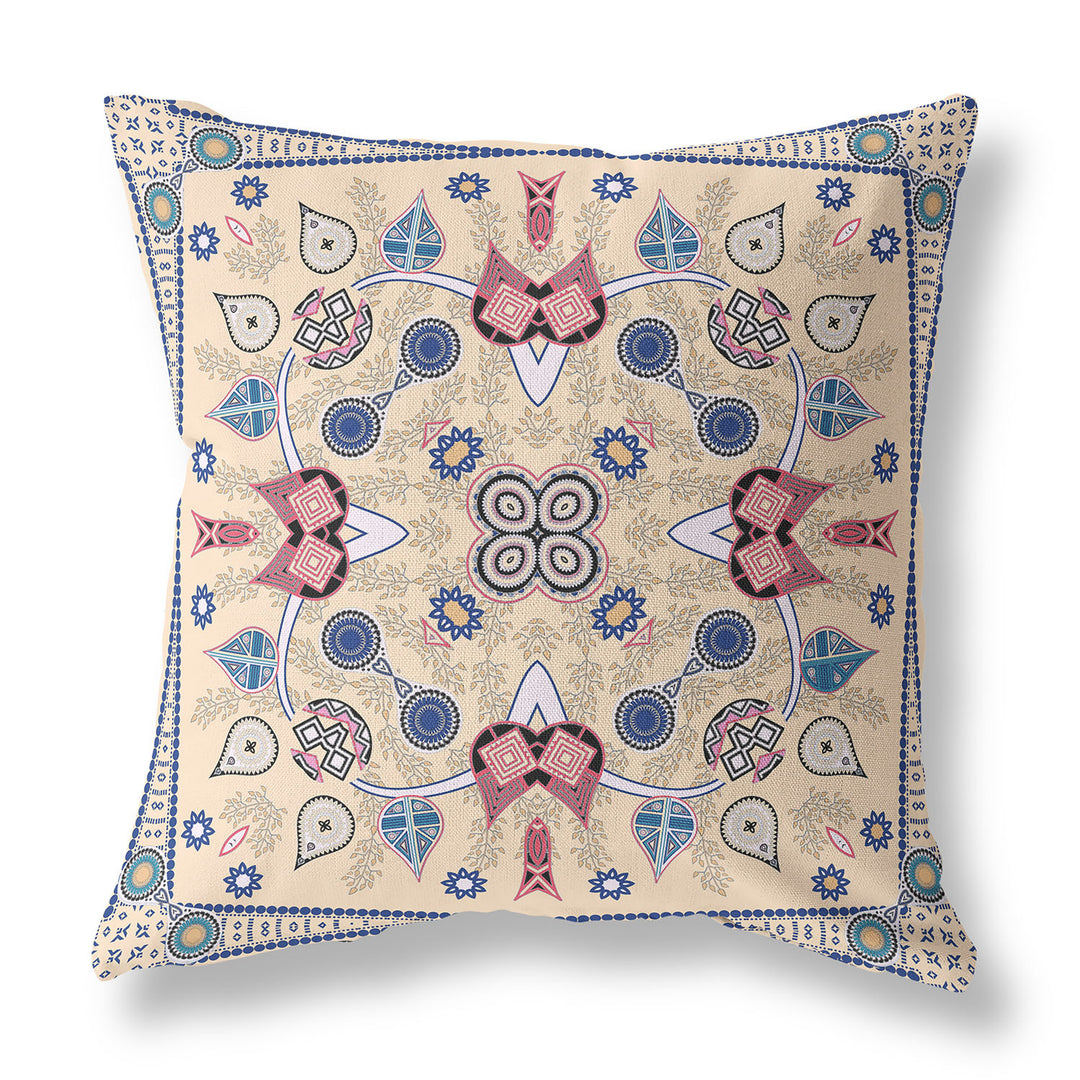 16" x 16" Beige Blown Seam Paisley Indoor Outdoor Throw Pillow