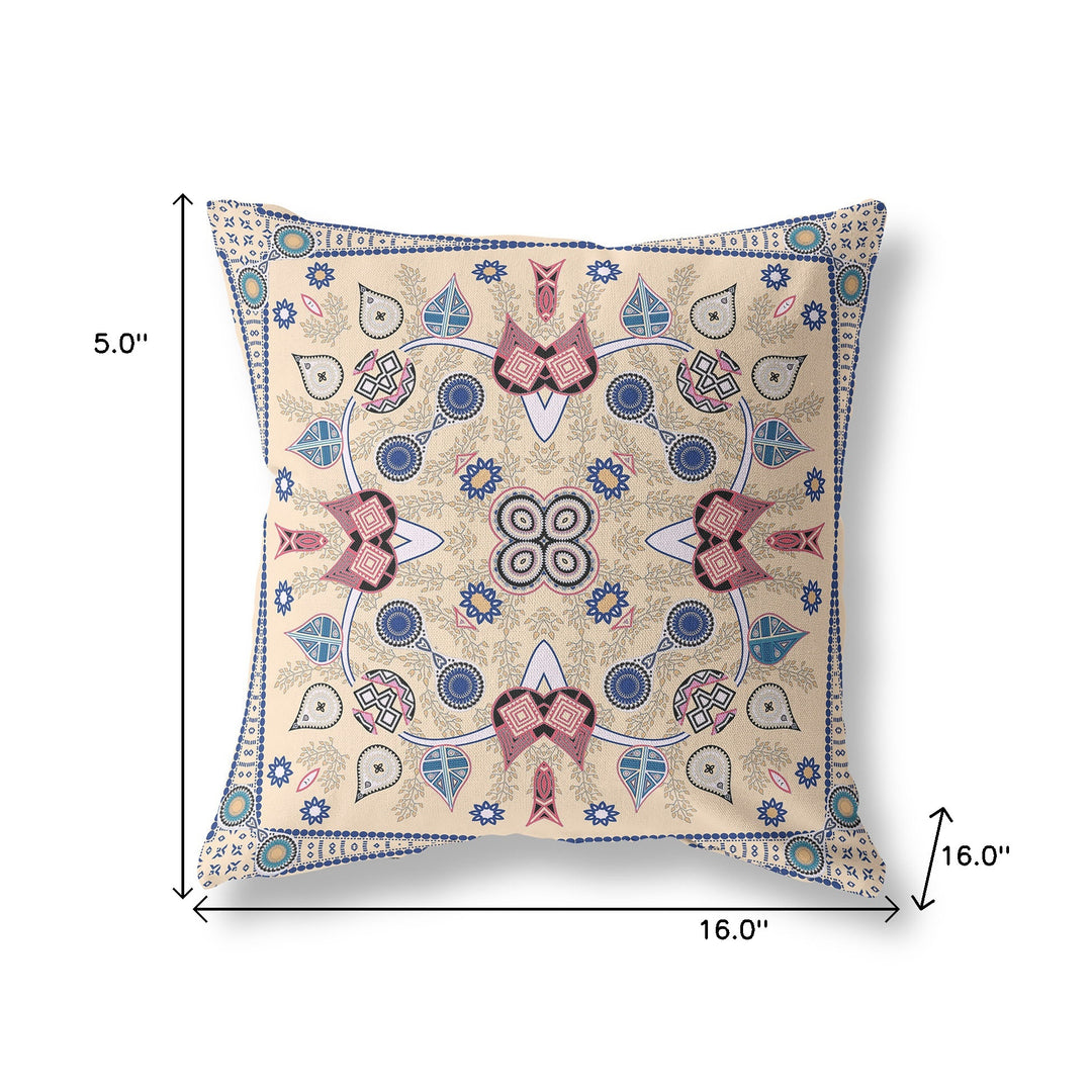 16" x 16" Beige Blown Seam Paisley Indoor Outdoor Throw Pillow