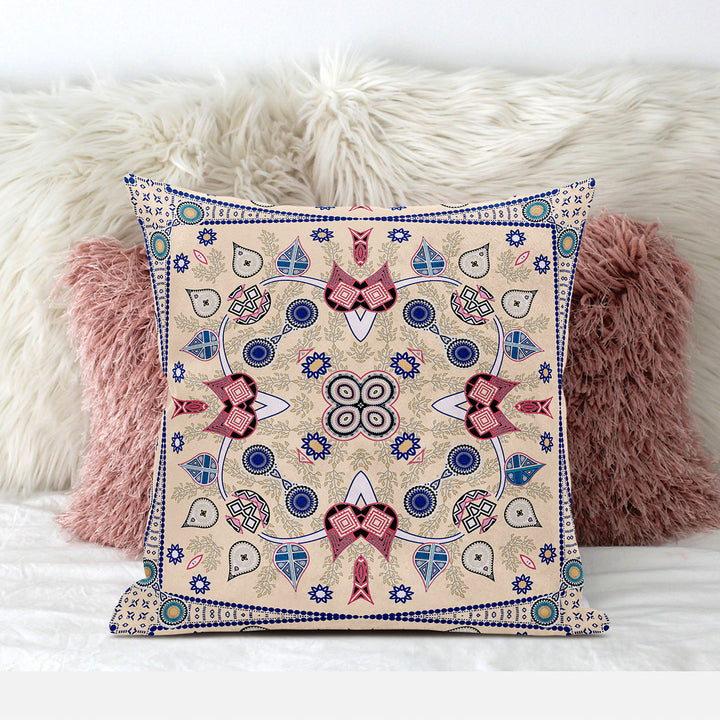 16" x 16" Beige Blown Seam Paisley Indoor Outdoor Throw Pillow