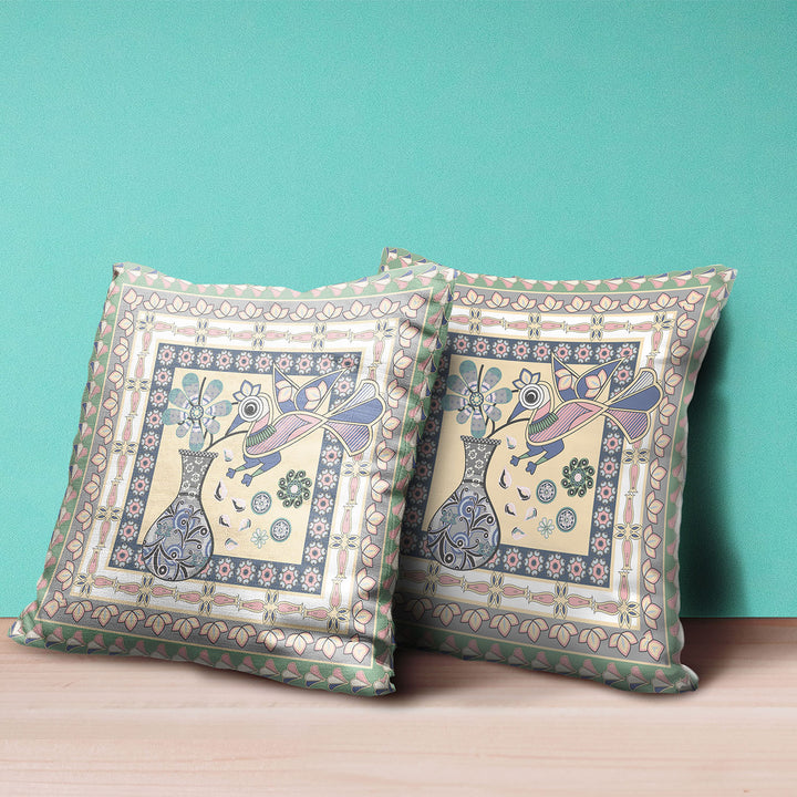 28" x 28" Green Peacock Blown Seam Floral Indoor Outdoor Throw Pillow