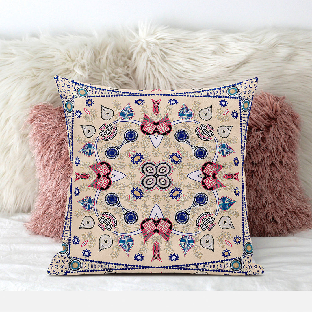 26" x 26" Beige Blown Seam Paisley Indoor Outdoor Throw Pillow