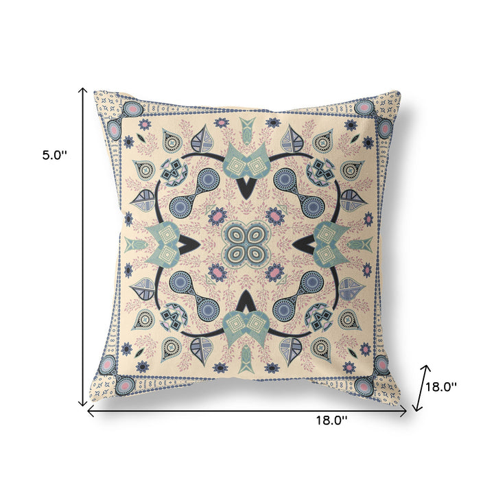 18" x 18" Beige Blown Seam Paisley Indoor Outdoor Throw Pillow