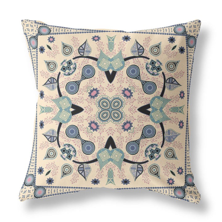 20" x 20" Beige Blown Seam Paisley Indoor Outdoor Throw Pillow