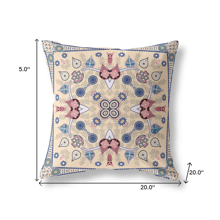 20" x 20" Beige Blown Seam Paisley Indoor Outdoor Throw Pillow