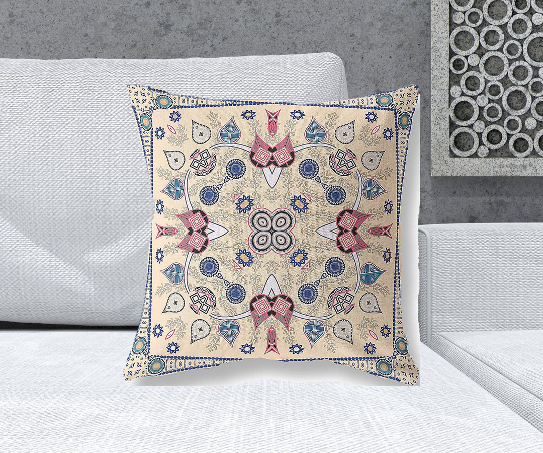 20" x 20" Beige Blown Seam Paisley Indoor Outdoor Throw Pillow