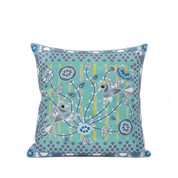 26" x 26" Aqua Peacock Blown Seam Floral Indoor Outdoor Throw Pillow