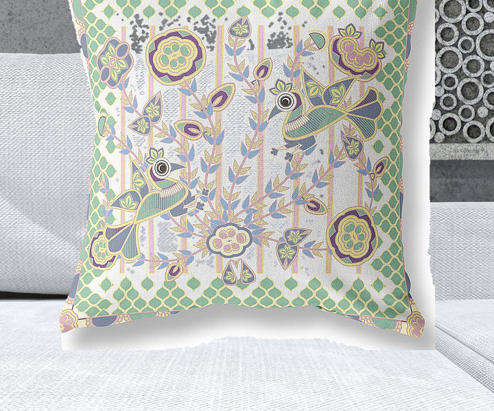 28" x 28" Yellow and White Peacock Blown Seam Floral Indoor Outdoor Throw Pillow