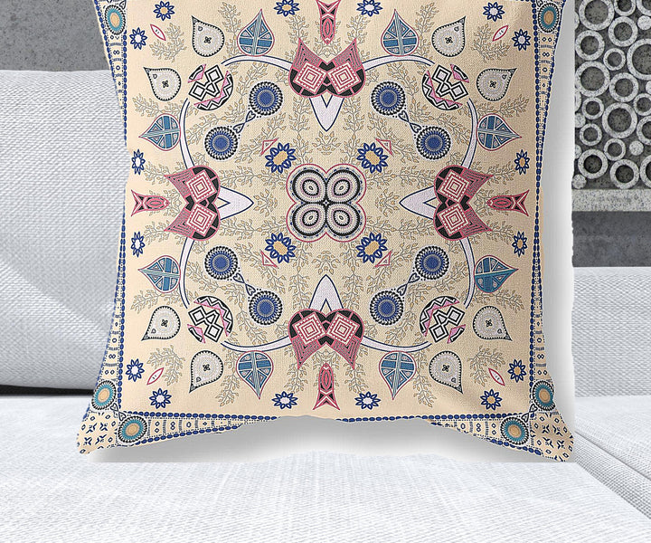 28" x 28" Beige Blown Seam Paisley Indoor Outdoor Throw Pillow