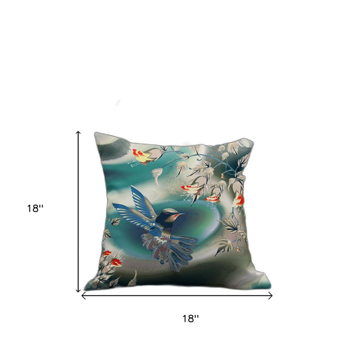 18" x 18" Turquoise Bird Blown Seam Floral Indoor Outdoor Throw Pillow