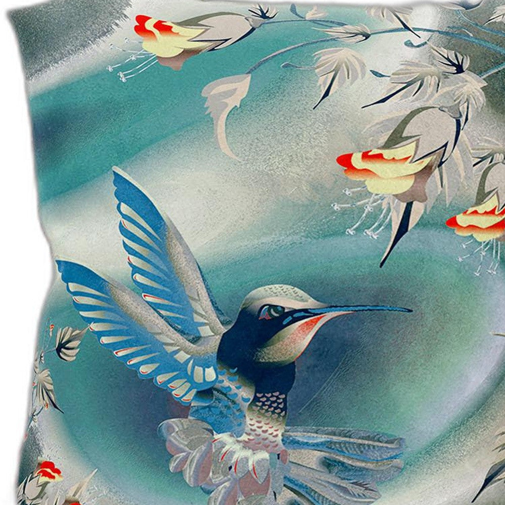 28" x 28" Turquoise Bird Blown Seam Floral Indoor Outdoor Throw Pillow