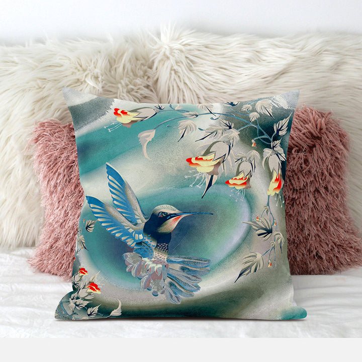 28" x 28" Turquoise Bird Blown Seam Floral Indoor Outdoor Throw Pillow