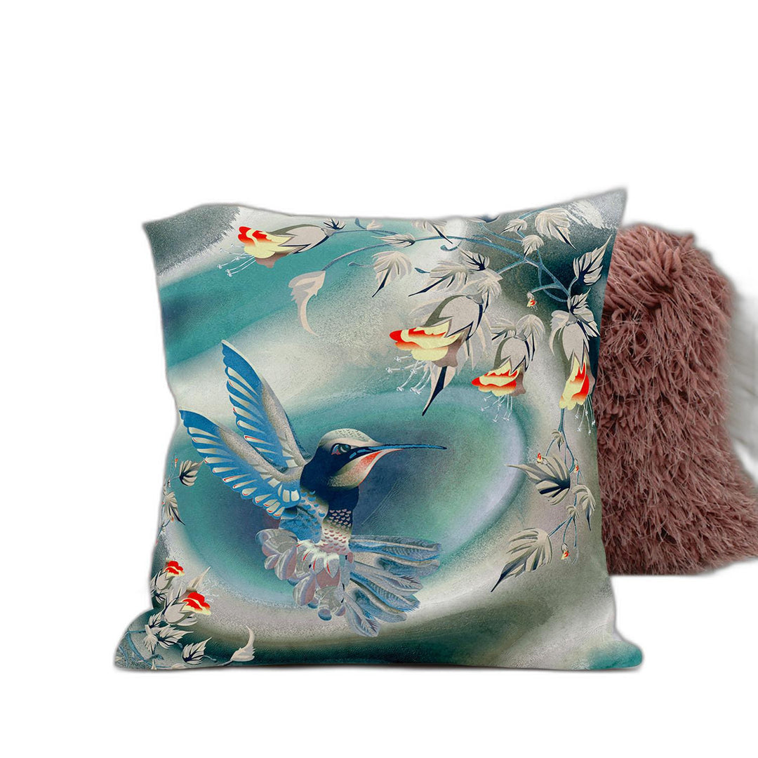 28" x 28" Turquoise Bird Blown Seam Floral Indoor Outdoor Throw Pillow