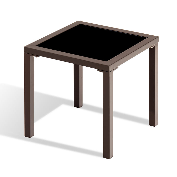 16" Black Square Glass Outdoor Side Table