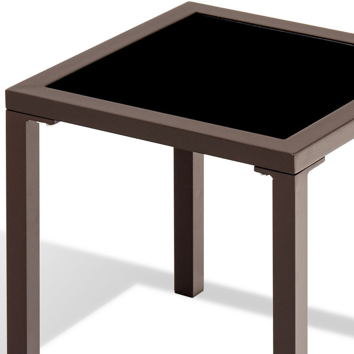 16" Black Square Glass Outdoor Side Table