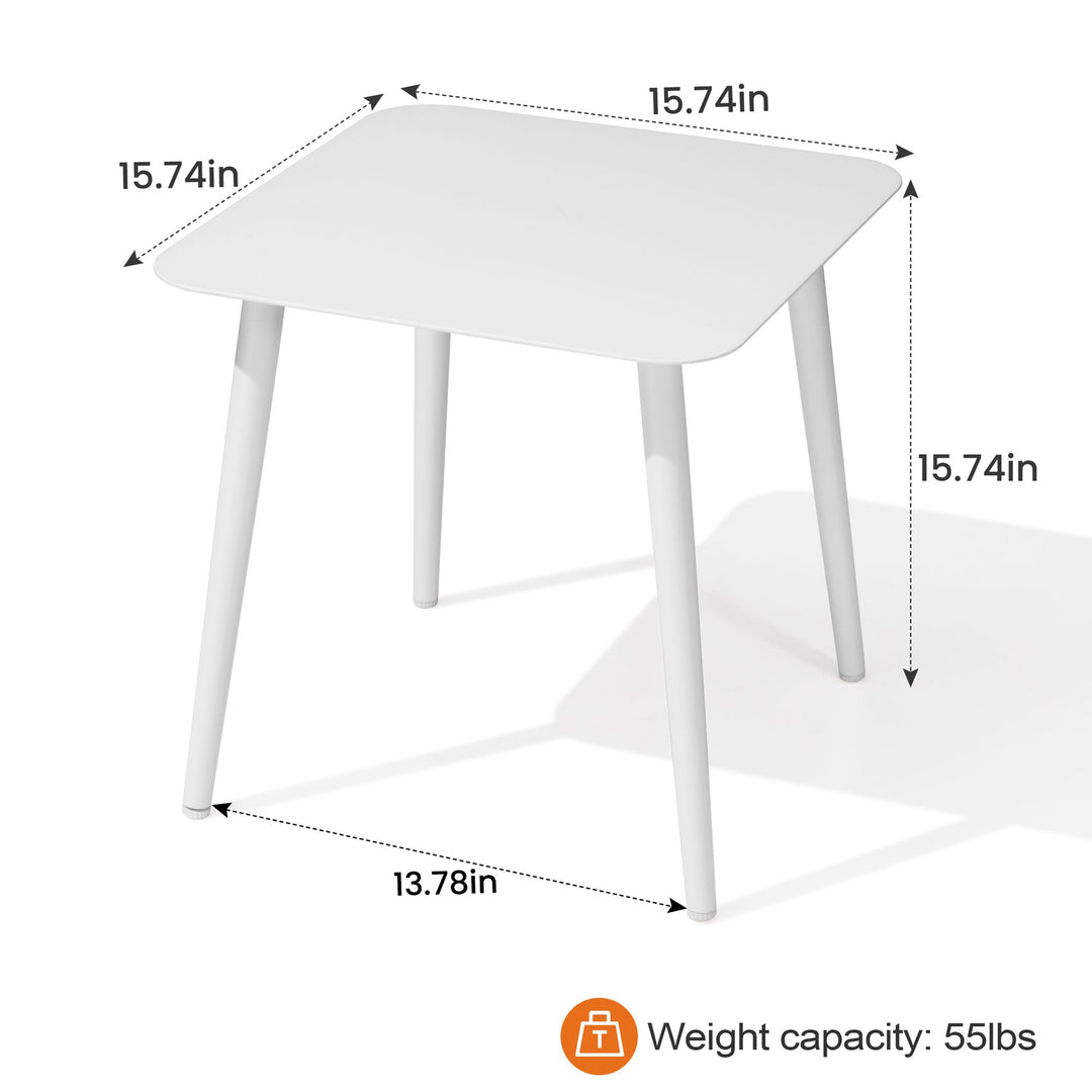 16" White Square Metal Outdoor Side Table