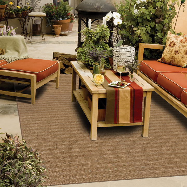 4' x 6' Tan Striped Stain Resistant Indoor Outdoor Area Rug