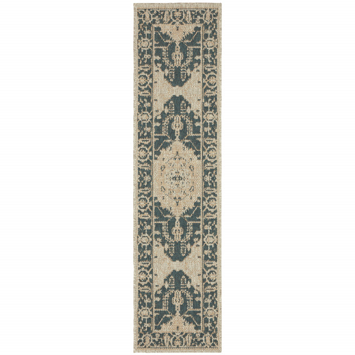 2' X 8' Gray Oriental Stain Resistant Indoor Outdoor Area Rug