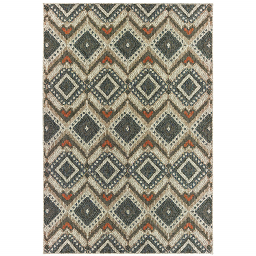 5' x 7' Gray Geometric Stain Resistant Indoor Outdoor Area Rug