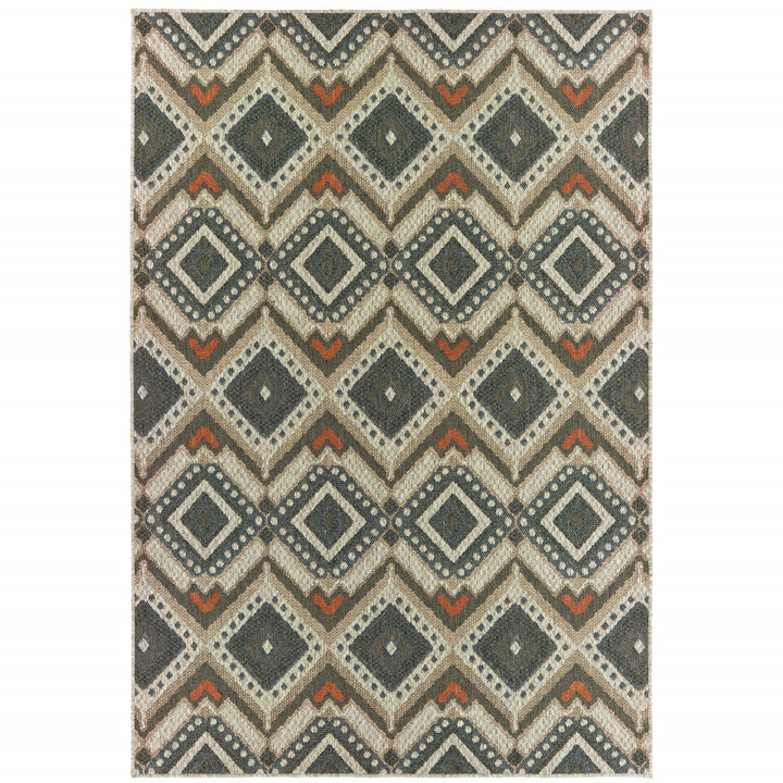 5' x 7' Gray Geometric Stain Resistant Indoor Outdoor Area Rug