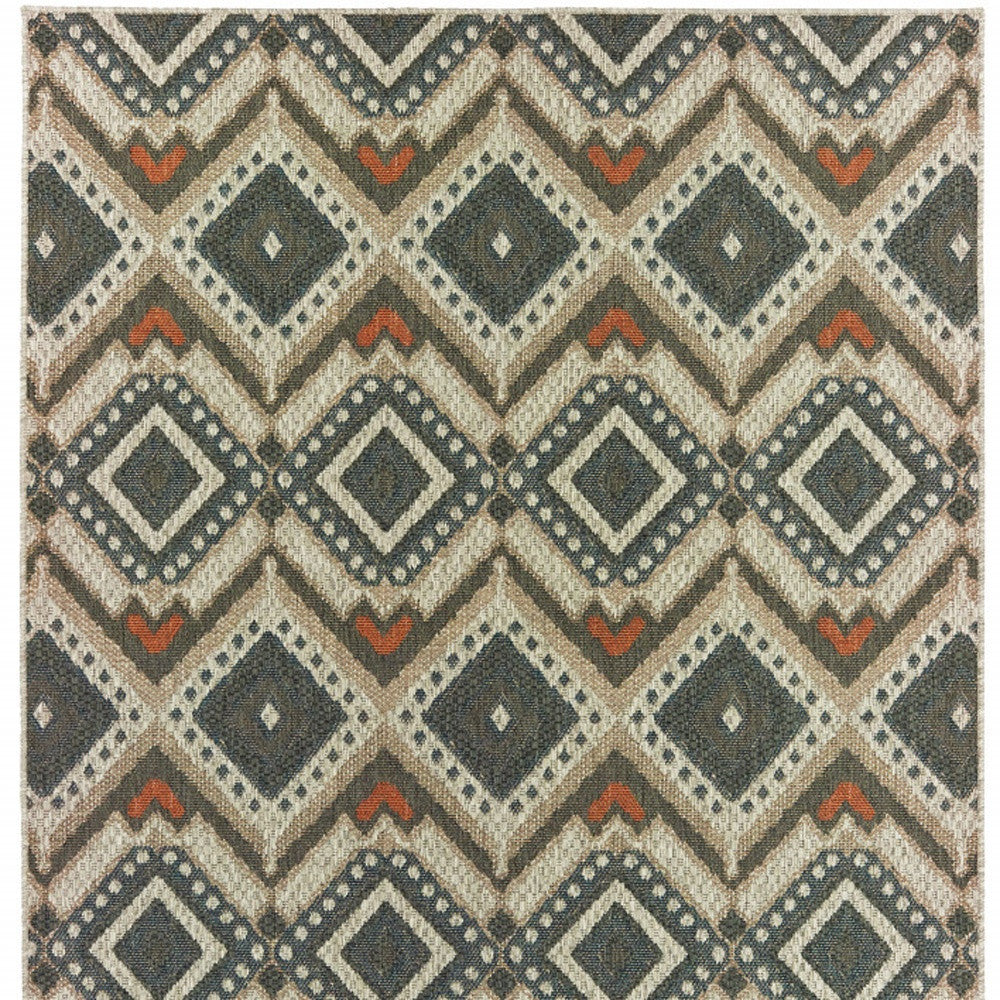 5' x 7' Gray Geometric Stain Resistant Indoor Outdoor Area Rug