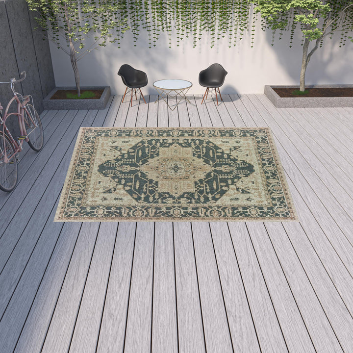 10' x 13' Gray Oriental Stain Resistant Indoor Outdoor Area Rug