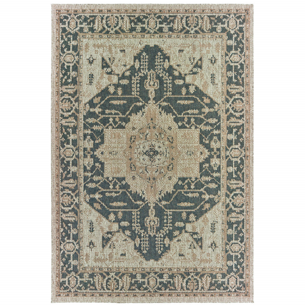 10' x 13' Gray Oriental Stain Resistant Indoor Outdoor Area Rug