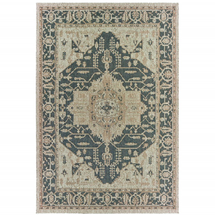 10' x 13' Gray Oriental Stain Resistant Indoor Outdoor Area Rug