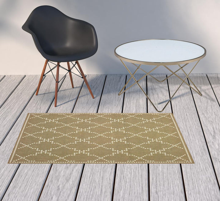 2' X 4' Tan Geometric Stain Resistant Indoor Outdoor Area Rug