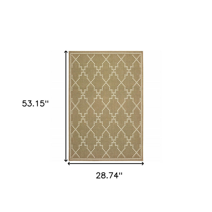 2' X 4' Tan Geometric Stain Resistant Indoor Outdoor Area Rug