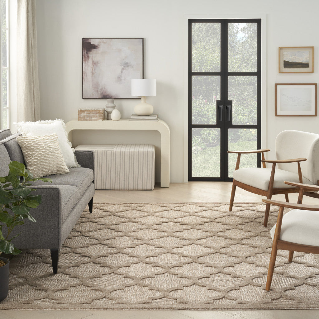 9' X 12' Beige Geometric Flatweave Area Rug