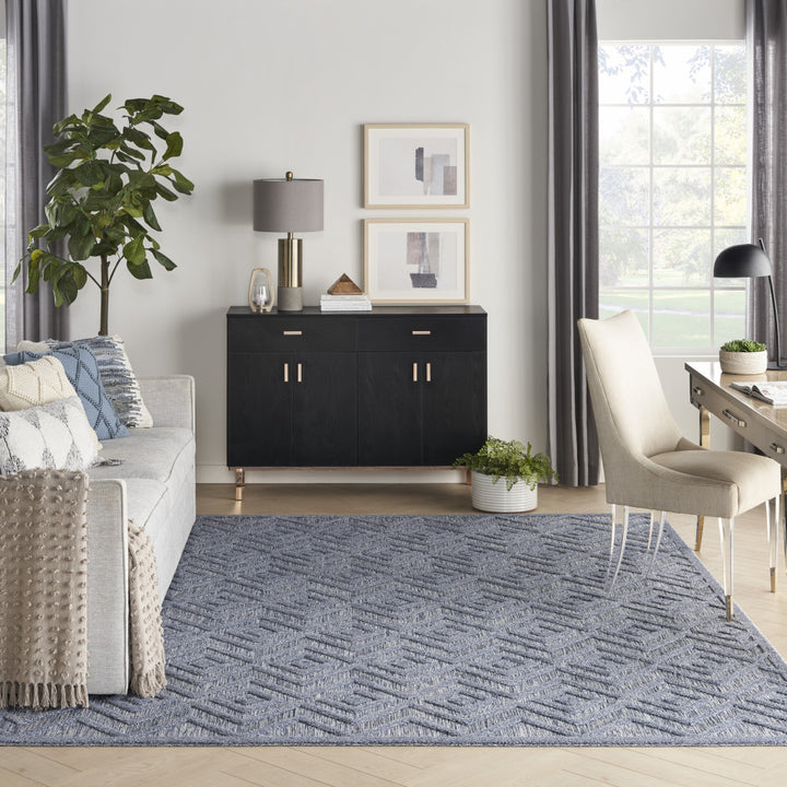 9' x 12' Blue Geometric Flatweave Area Rug